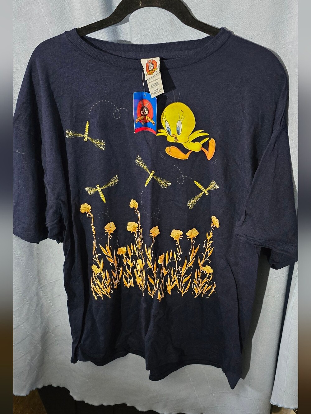 Looney Toons Tweety Navy Graphic Tee with Dragonflies